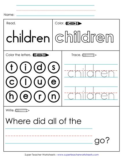 Worksheet 1: Children (Printable PDF Worksheet)