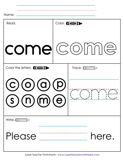 Worksheet 1: Come (Printable PDF Worksheet)