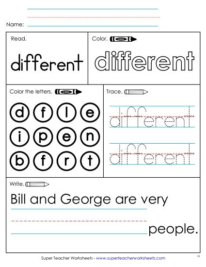 Worksheet 1: Different (Printable PDF Worksheet)