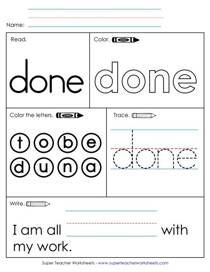 Worksheet 1: Done (Printable PDF Worksheet)