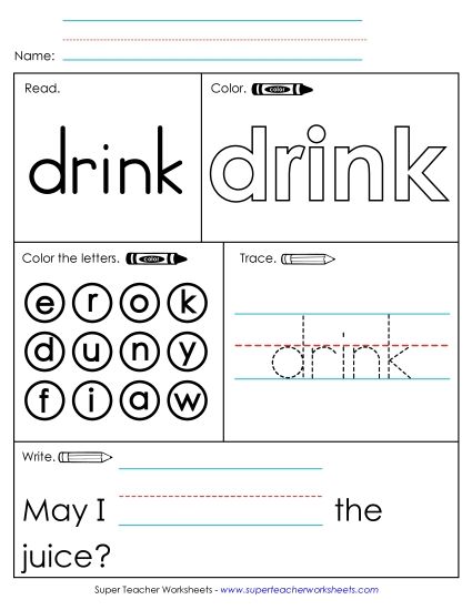 Worksheet 1: Drink (Printable PDF Worksheet)