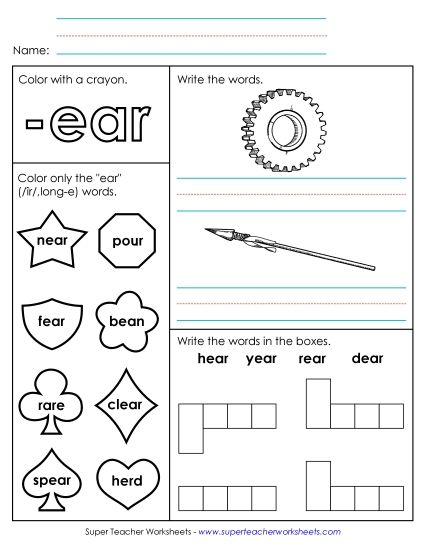 Worksheets - Worksheet 1 (-ear Words) (Printable PDF Worksheet)