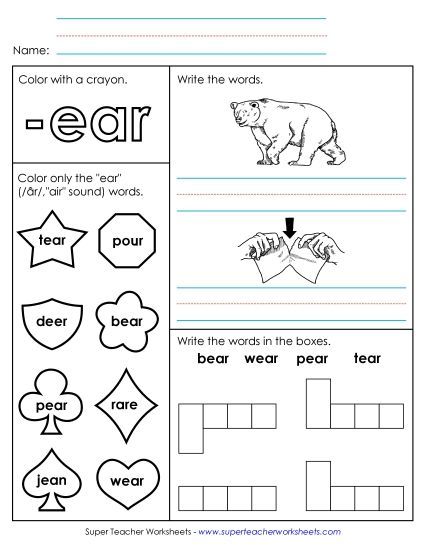 Worksheets - Worksheet 1 (-ear Words) (Printable PDF Worksheet)