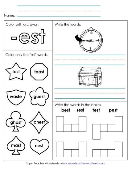 Worksheets - Worksheet 1 (-est Words) (Printable PDF Worksheet)