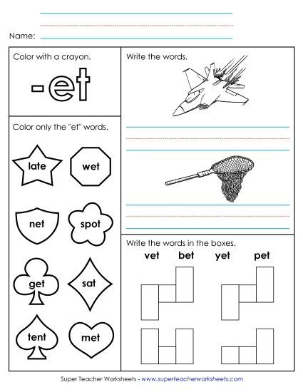 Worksheets - Worksheet 1 (-et Words) (Printable PDF Worksheet)