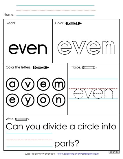 Worksheet 1: Even (Printable PDF Worksheet)