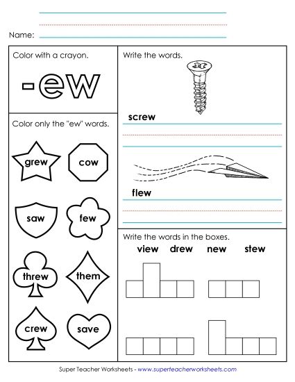 Worksheets - Worksheet 1 (-ew Words) (Printable PDF Worksheet)