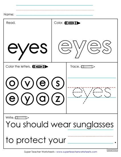 Worksheet 1: Eyes (Printable PDF Worksheet)