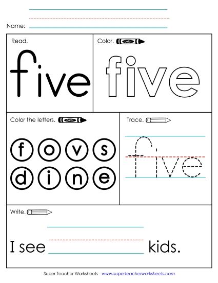 Worksheet 1: Five (Printable PDF Worksheet)