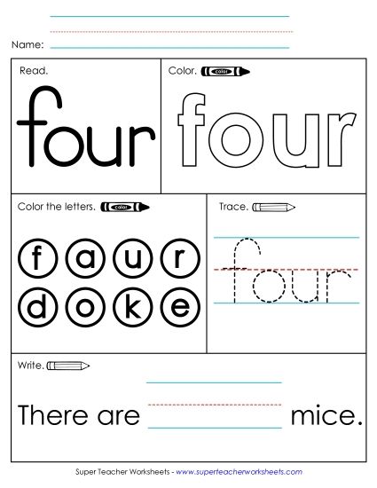 Worksheet 1: Four (Printable PDF Worksheet)