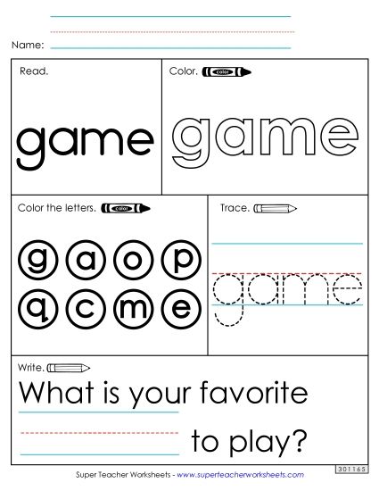 Worksheet 1: Game (Printable PDF Worksheet)