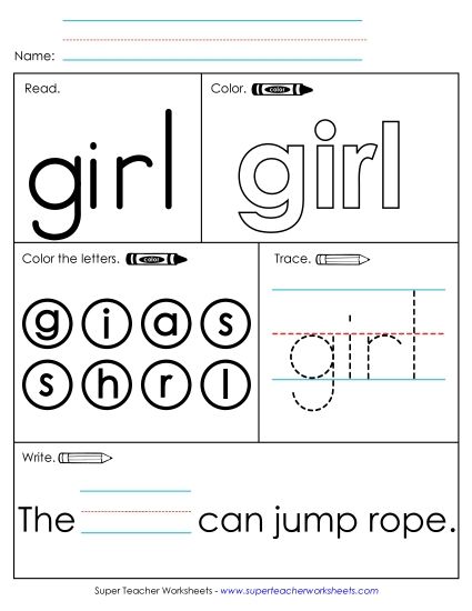 Worksheet 1: Girl (Printable PDF Worksheet)
