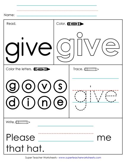 Worksheet 1: Give (Printable PDF Worksheet)