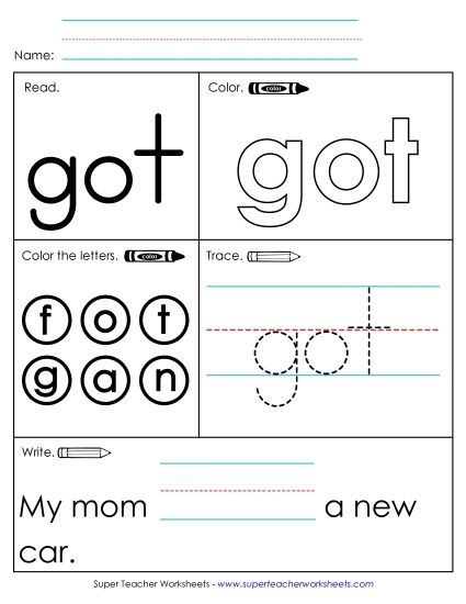 Worksheet 1: Got (Printable PDF Worksheet)