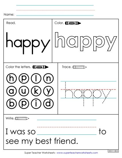 Worksheet 1: Happy (Printable PDF Worksheet)