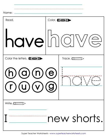 Worksheet 1: Have (Printable PDF Worksheet)