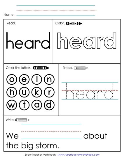Worksheet 1: Heard (Printable PDF Worksheet)