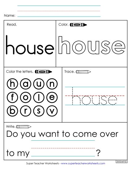 Worksheet 1: House (Printable PDF Worksheet)
