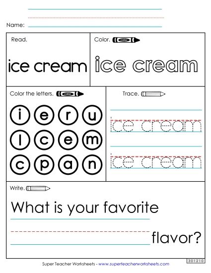 Worksheet 1: Ice Cream (Printable PDF Worksheet)