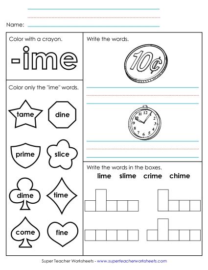 Worksheets - Worksheet 1 (-ime Words) (Printable PDF Worksheet)