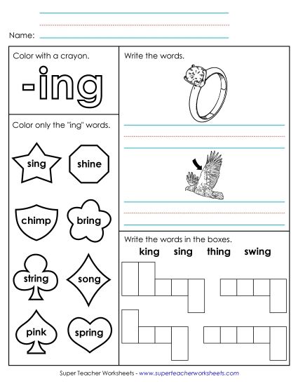 Worksheets - Worksheet 1 (-ing Words) (Printable PDF Worksheet)
