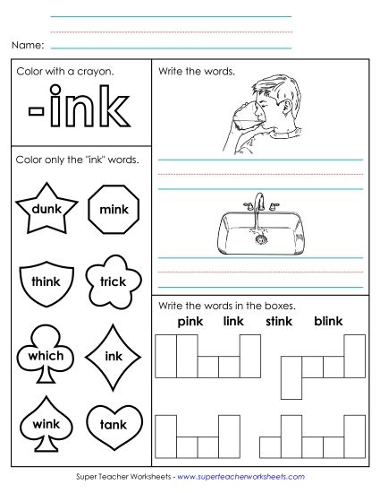 Worksheets - Worksheet 1 (-ink Words) (Printable PDF Worksheet)