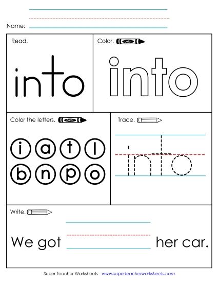 Worksheet 1: Into (Printable PDF Worksheet)