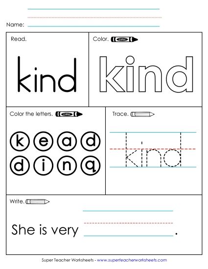 Worksheet 1: Kind (Printable PDF Worksheet)