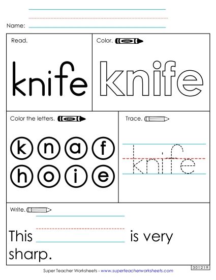 Worksheet 1: Knife (Printable PDF Worksheet)