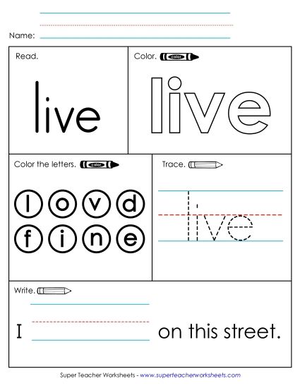 Worksheet 1: Live (Printable PDF Worksheet)