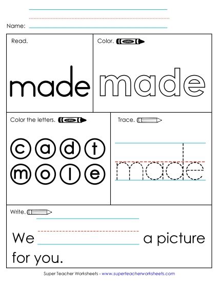 Worksheet 1: Made (Printable PDF Worksheet)