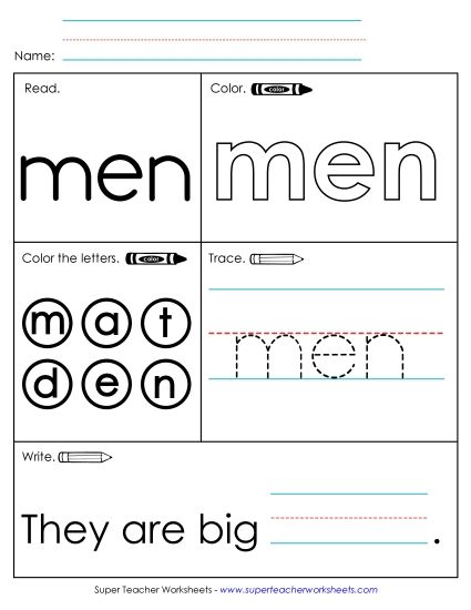 Worksheet 1: Men (Printable PDF Worksheet)