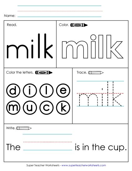 Worksheet 1: Milk (Printable PDF Worksheet)