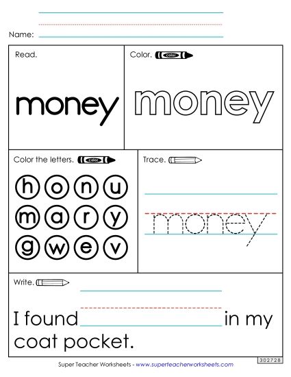Worksheet 1: Money (Printable PDF Worksheet)
