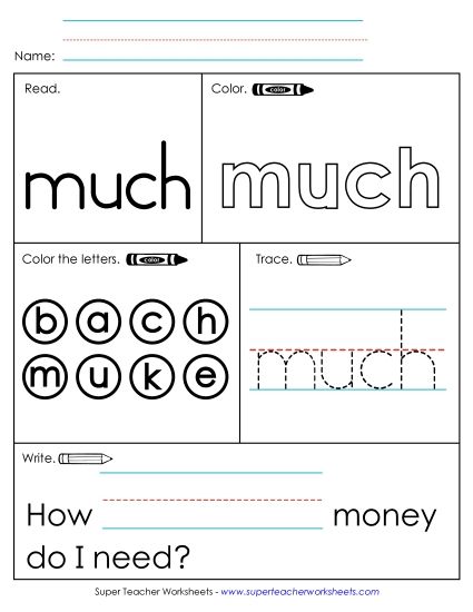 Worksheet 1: Much (Printable PDF Worksheet)