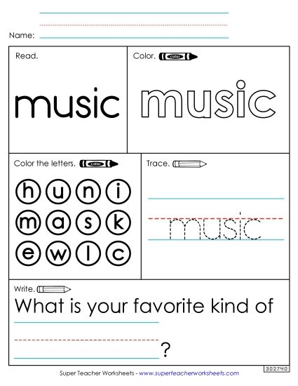 Worksheet 1: Music (Printable PDF Worksheet)
