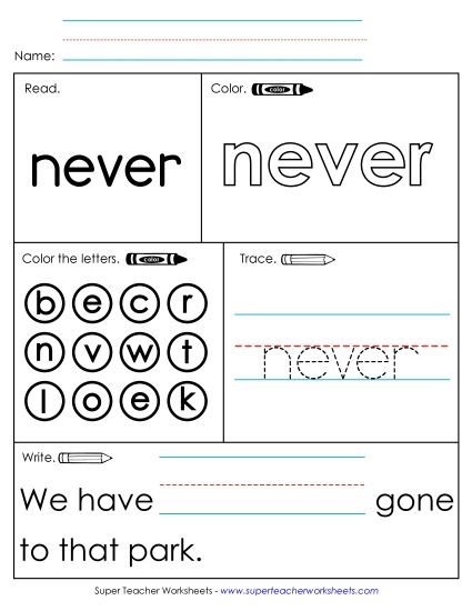 Worksheet 1: Never (Printable PDF Worksheet)