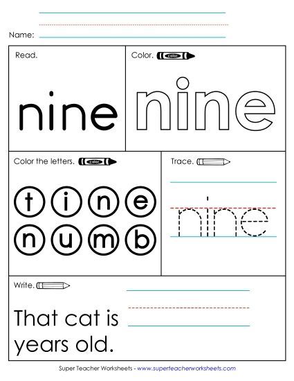 Worksheet 1: Nine (Printable PDF Worksheet)