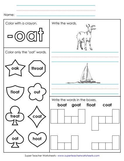 Worksheets - Worksheet 1 (-oat Words) (Printable PDF Worksheet)