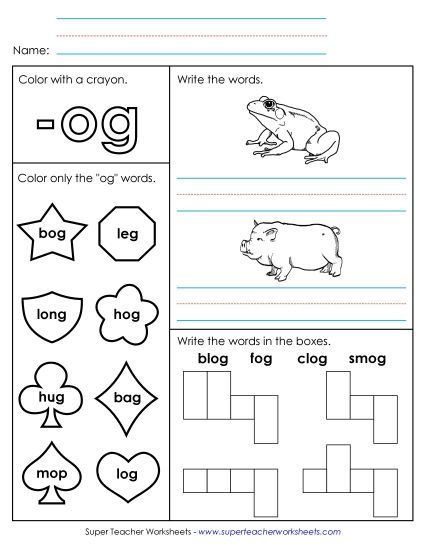 Worksheets - Worksheet 1 (-og Words) (Printable PDF Worksheet)