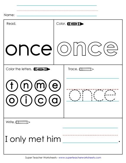 Worksheet 1: Once (Printable PDF Worksheet)