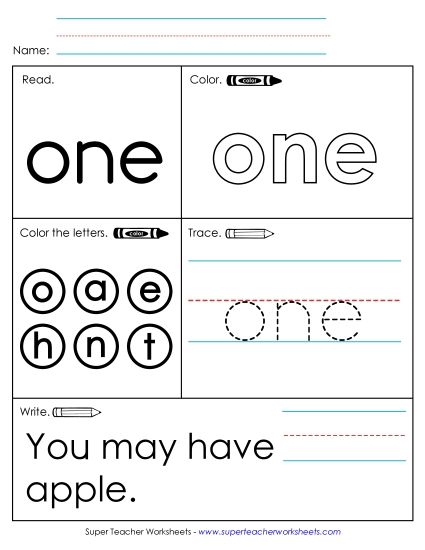 Worksheet 1: One (Printable PDF Worksheet)