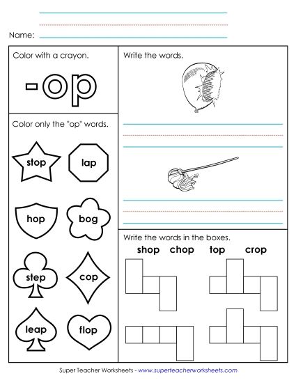 Worksheets - Worksheet 1 (-op Words) (Printable PDF Worksheet)