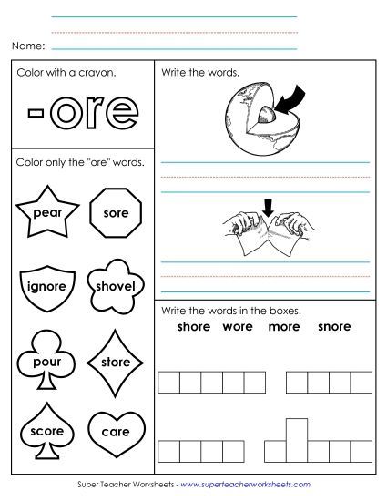 Worksheets - Worksheet 1 (-ore Words) (Printable PDF Worksheet)
