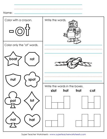Worksheets - Worksheet 1 (-ot Words) (Printable PDF Worksheet)