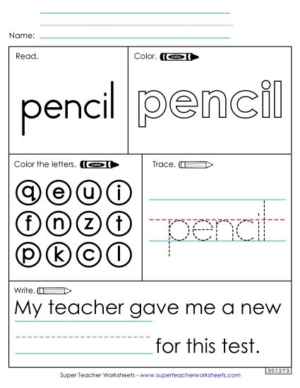 Worksheet 1: Pencil (Printable PDF Worksheet)