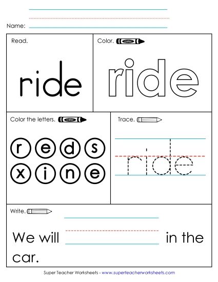 Worksheet 1: Ride (Printable PDF Worksheet)