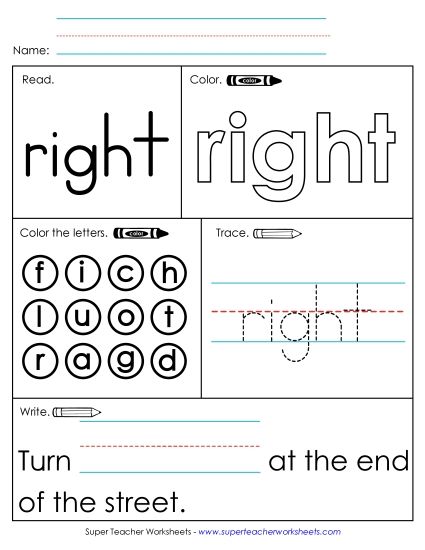 Worksheet 1: Right (Printable PDF Worksheet)