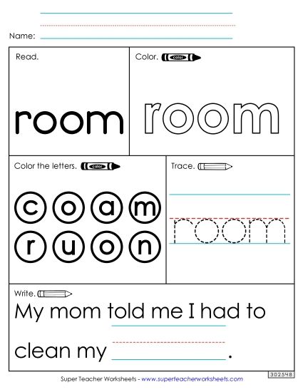Worksheet 1: Room (Printable PDF Worksheet)