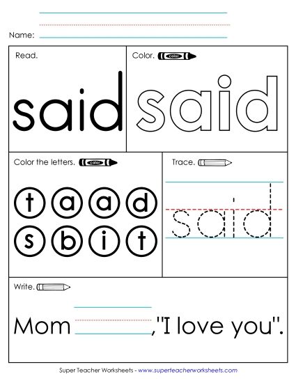 Worksheet 1: Said (Printable PDF Worksheet)